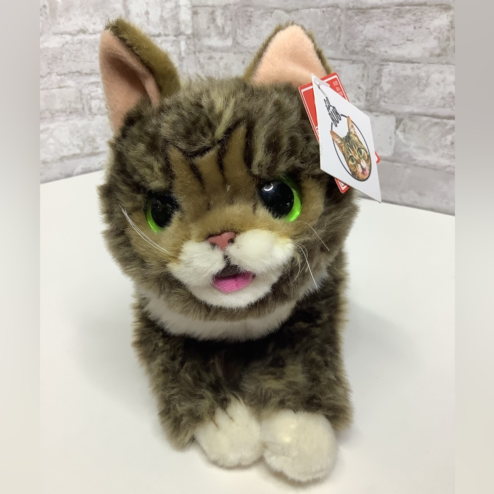 Brown and White Plush Cat Toy with Expressive Features